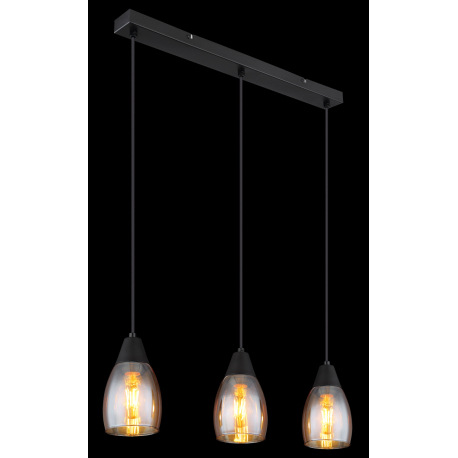 Závesné svietidlo kov čierny matný, sklo jantárové, kábel PVC čierny, možnosť nastavenia výšky, DxŠx 2