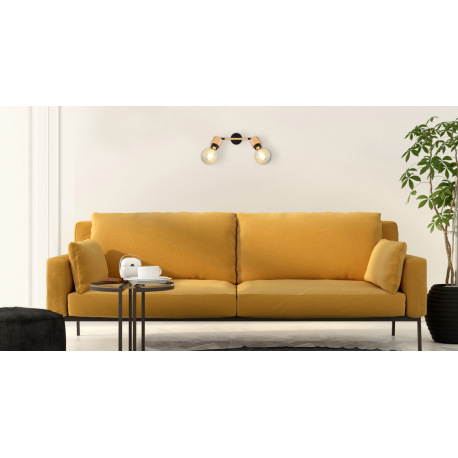 Nástenné svietidlo, kov čierny, svetlé drevo, DxŠxV:300x80x160, bez žiaroviek 2xE27, max. 40W 230V 1