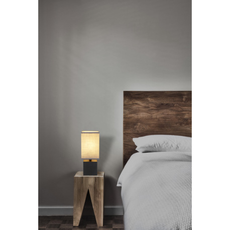 Stolná lampa drevo čierne, textil antracit, kábel PVC čierny, kolískový vypínač na kábli, DxŠxV: 120 7