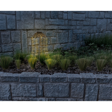 Solárne svietidlo, kov čierny matný, kov medenej farby, plast číry, vypínač, batéria AAA 300mAh 1,2V 1