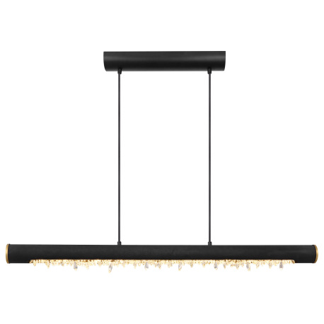 Závesné svietidlo, kov čierny, drevo čierne, priehľadné akrylové krištále, mosadzný krúžok, textilný 4