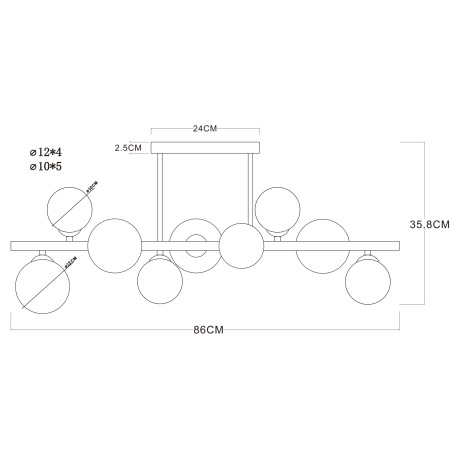 Stropné svietidlo, kov čierny, sklo, sklo Ø 4x12cm, 5x10cm, vrátane 10676, DxŠxV: 866x300x358, vráta 6