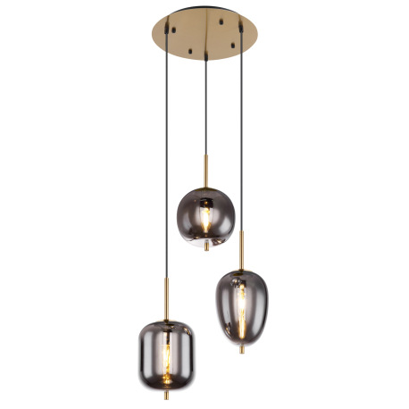 Závesné svietidlo, kov čierny, mosadz, dymové sklo, ø: 460mm, V:1200mm, bez žiaroviek 3x E14, max. 4