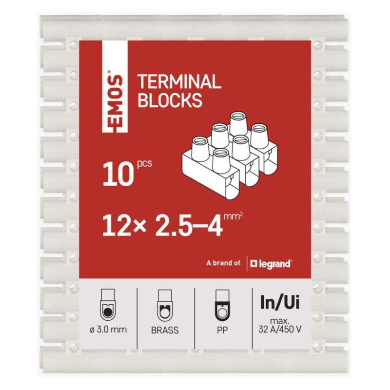 Skrutková svorkovnica 12× 2,5–4mm2, 450 V, biela, 10 ks 4