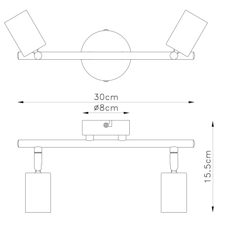 Nástenné svietidlo, kov čierny, bez tienidla, DxŠxV: 300x80x155, bez žiaroviek 2xE27, max. 60W 230V 14