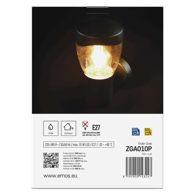 Záhradné nástenné svietidlo ARTEO, 16,4 x 12 x 23 cm, 1 x E27, 15 W 12