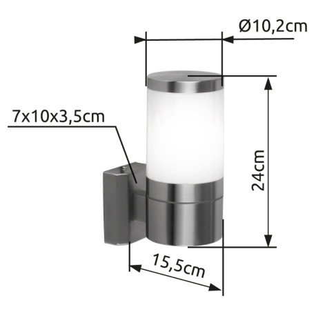 Vonkajšie svietidlo, nerezová oceľ, plast biely, IP44, DxŠxV: 102x155x240, H: 155, bez žiarovky 1xE2 4