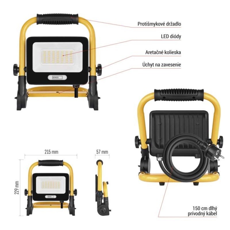 LED reflektor GLARO 30 W, žlto-čierny, IP65, 3000 lm, neutrálna biela 9
