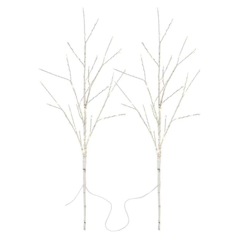 LED dekorácia - 2x brezová vetvička, 60 cm, 3x AA, IP44, teplá biela, časovač 1
