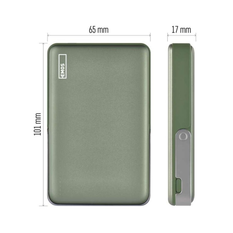 Power bank EMOS WI 1031, 10 000 mAh, 20 W+Wireless, army-green 1
