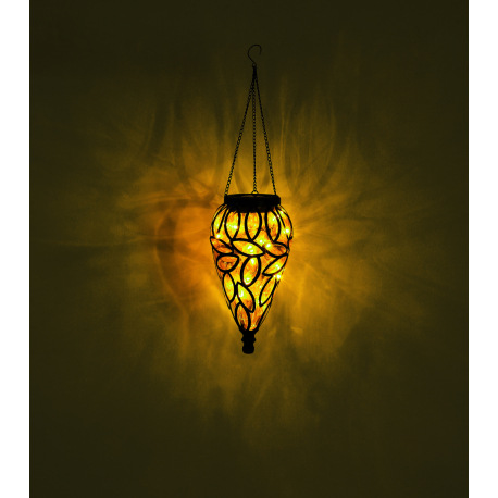 Solárne svietidlo, kov čierny, plast čierny, plast jantár, IP44, ozdobná kvapka na zavesenie, akumul 12