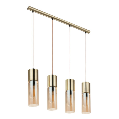 Závesné svietidlo, kov zlatý matný, sklo jantár, hnedý textilný kábel, DxŠxV:800x90x1560, bez žiarov 4