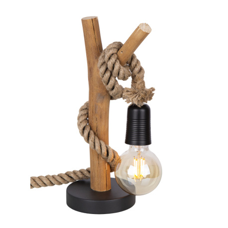 Stolná lampa, drevo prírodnej farby, čierny kov, konope, eukalyptové drevo, prirodzene pestované, ø: