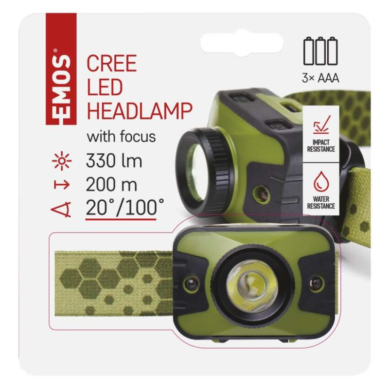 CREE LED čelovka P3539, 330 lm, 200 m, 3× AAA