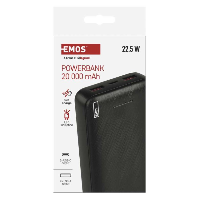 Power bank EMOS AlphaQ3, 20 000 mAh, 22,5 W, čierny 10