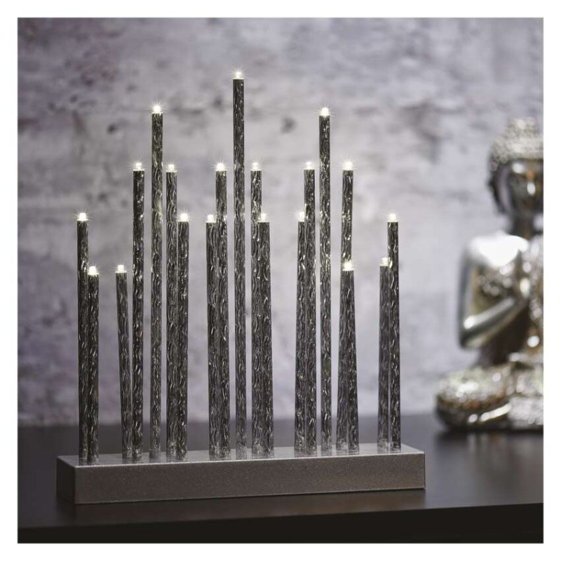 LED svietnik strieborný, 28,5 cm, 3x AA, vnútorný, teplá biela, časovač 3