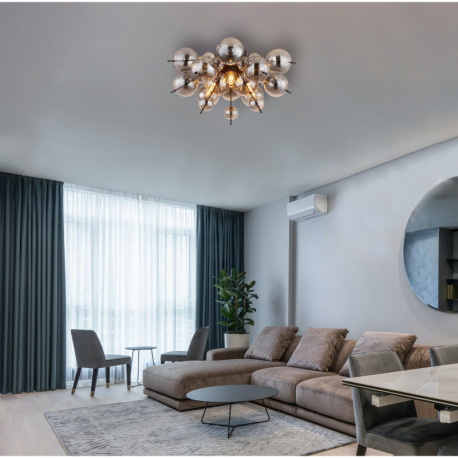 Stropné svietidlo, kov čierny, sklenené gule dymovej farby, ø: 550 mm, V: 280 mm, sklenené gule Ø: 1 8