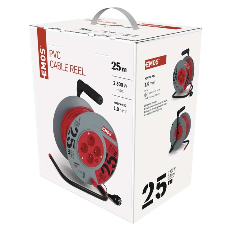 Predlžovací kábel na bubne 25 m / 4 zásuvky / červený / PVC / 230 V / 1 mm2 1