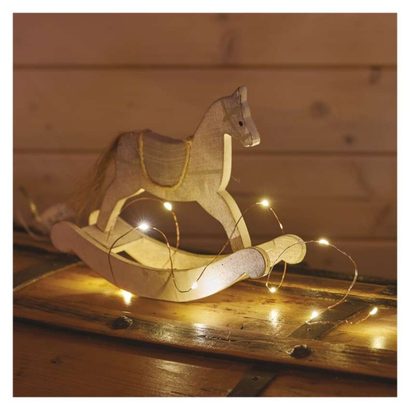 LED vianočná nano reťaz medená, 0,9 m, 2x AA, vnútorná, teplá biela, časovač 2