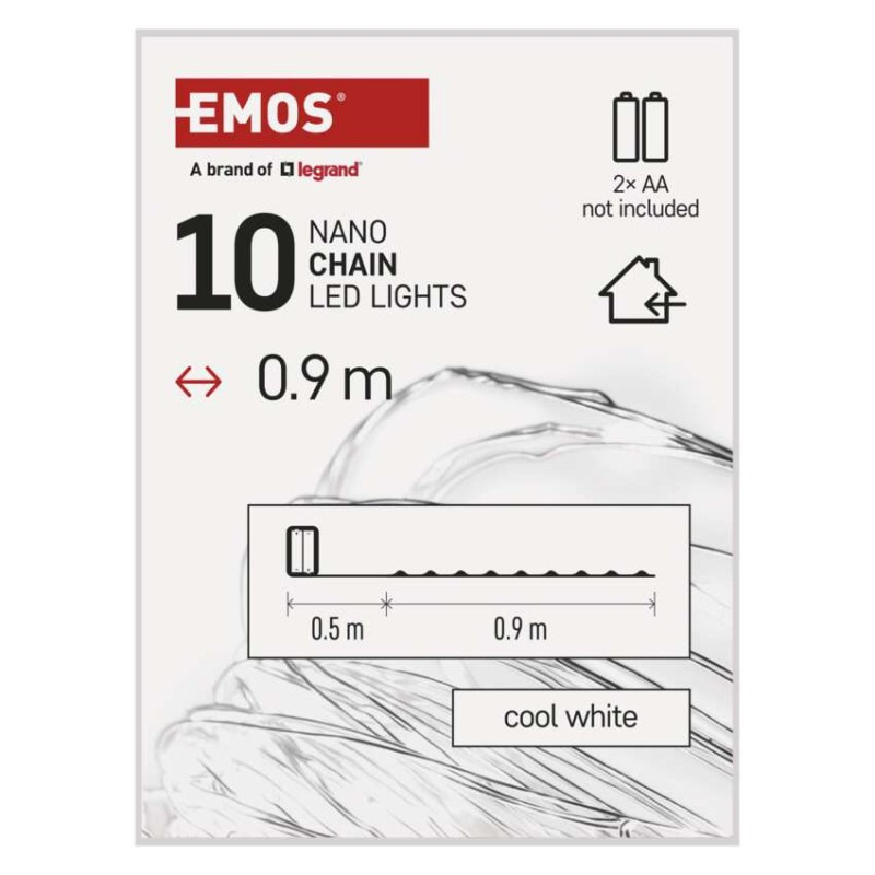 LED vianočná nano reťaz strieborná, 0,9 m, 2x AA, vnútorná, studená biela, časovač 8