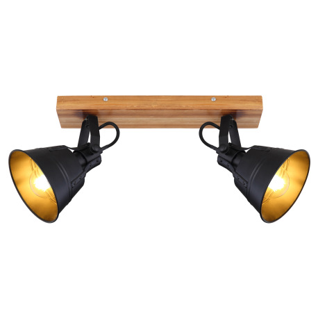 Nástenné svietidlo, drevo hnedé, kov čierny matný, zlatý, drevo dubový vzhľad, ŠxV: 140x380, H: 175, 3