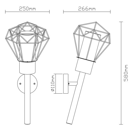 Vonkajšie svietidlo, nehrdzavejúca oceľ čierna, kov čierny, plast priehľadný, IP44, ŠxV: 225x585, H: 16