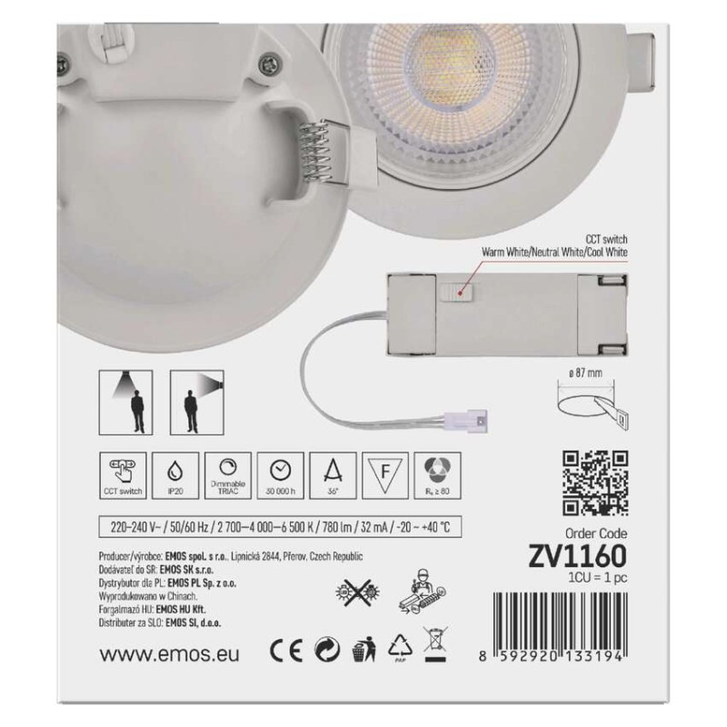 LED bodové svietidlo GERI 6,5W 780LM IP20 CCT bielá 9