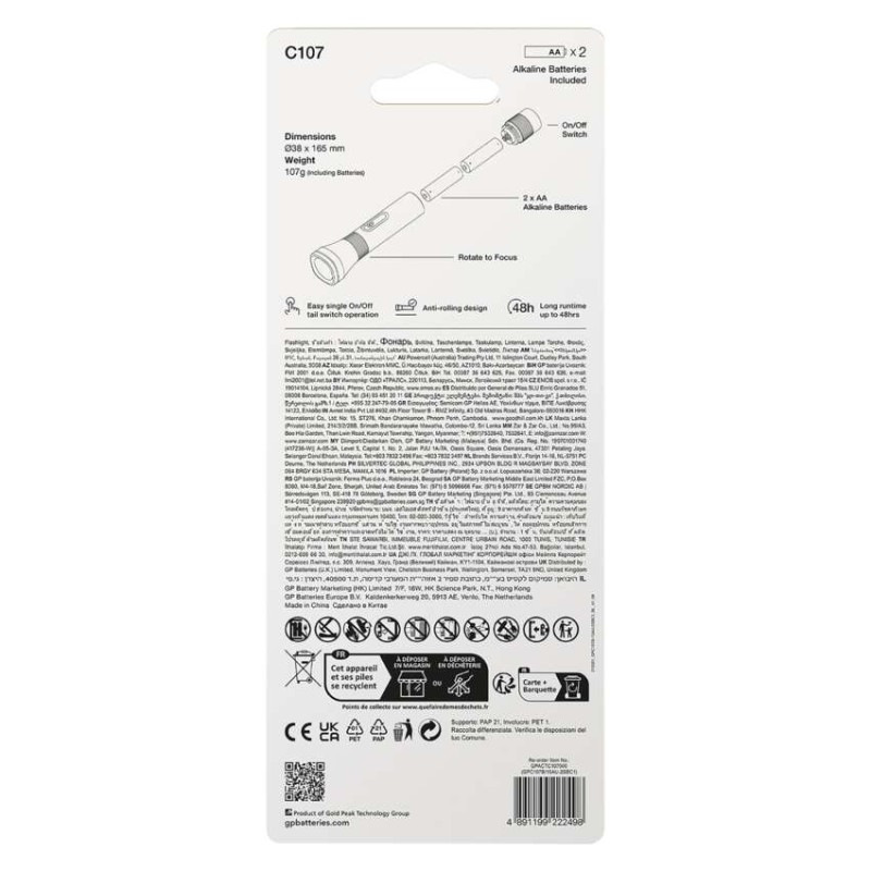 LED ručné svietidlo GP C107, 70 lm, 2× AA 9