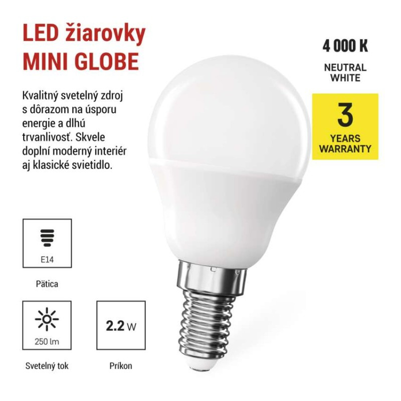 LED žiarovka CLS Mini Globe / E14 / 2,2 W (25 W) / 250 lm / neutrálna biela 1