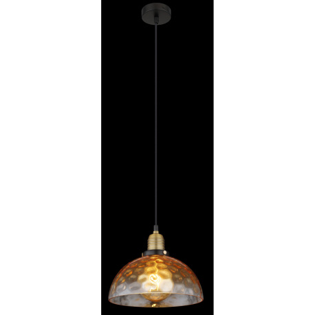 Závesné svietidlo, kov čierny, sklo jantárové, priehľadné, kov mosadzný matný, kábel PVC čierny, mož 8