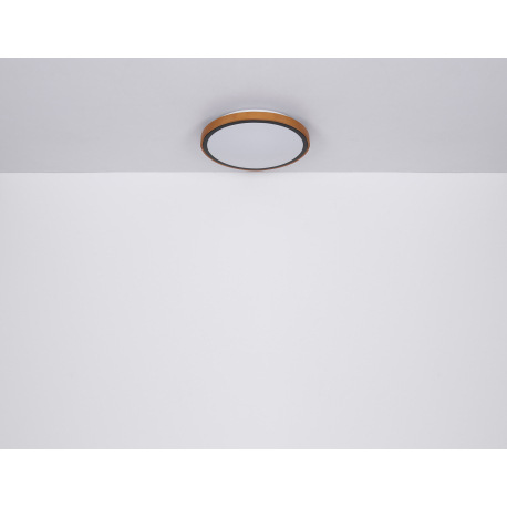 Stropné svietidlo, kov čierny, drevo hnedé, akryl biely, ø: 437mm, V:110mm, vrátane LED 24W 230V, 24 9