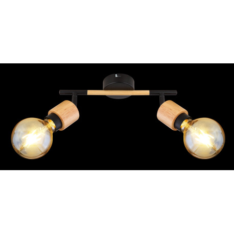 Nástenné svietidlo, kov čierny, svetlé drevo, DxŠxV:300x80x160, bez žiaroviek 2xE27, max. 40W 230V 5