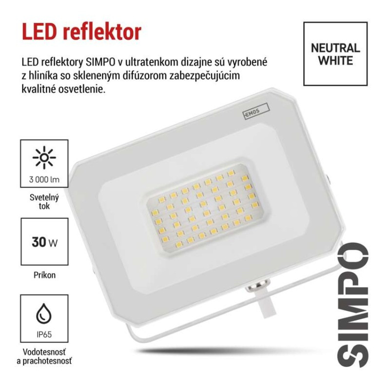 LED reflektor SIMPO 30W, biely, IP65, 3000 lm, neutrálna biela 5