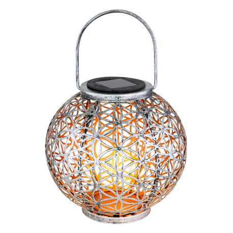 Solárne svietidlo, kov strieborný antik, vzor kvet života, na zavesenie alebo na státie, IP44, akumu