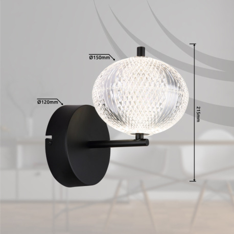 Nástenné svietidlo, kov čierny matný, číry akryl, niekoľko úrovní pomocou nástenného spínača, možnos 18