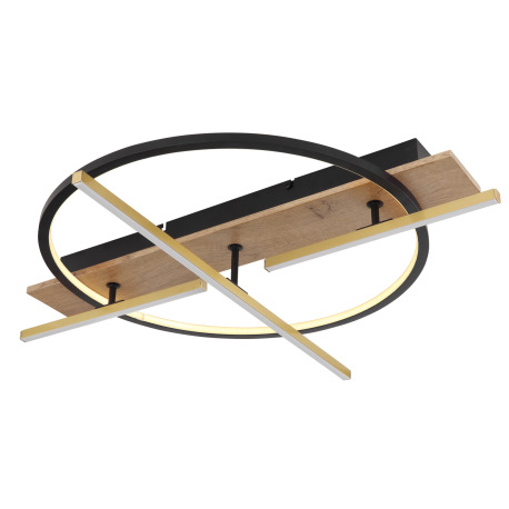 Stropné svietidlo, kov/hliník čierny, MDF so vzhľadom dreva, mosadz, plast opál, niekoľko úrovní cez 5