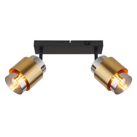 Nástenné svietidlo kov čierny matný, sklo dymovej farby, mosadzný krúžok, vypínač, DxŠxV: 260x100x12 3