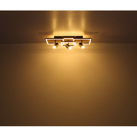 Stropné svietidlo kov čierny, MDF, imitácia tmavého dreva, plast biely, prepínanie funkcií nástenným 8