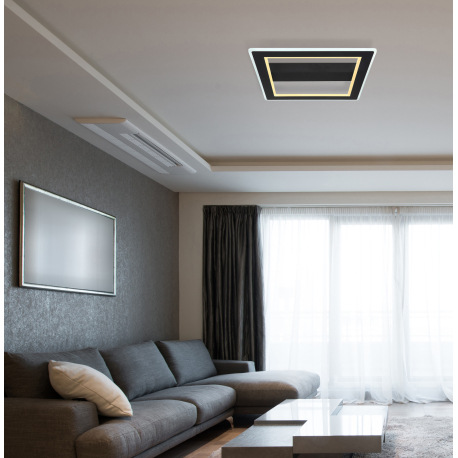 Stropné svietidlo, kov čierny, akryl opál, DxŠxV:450x450x50mm, vrátane LED 30W 230V, 3831lm zdroj, 1 1