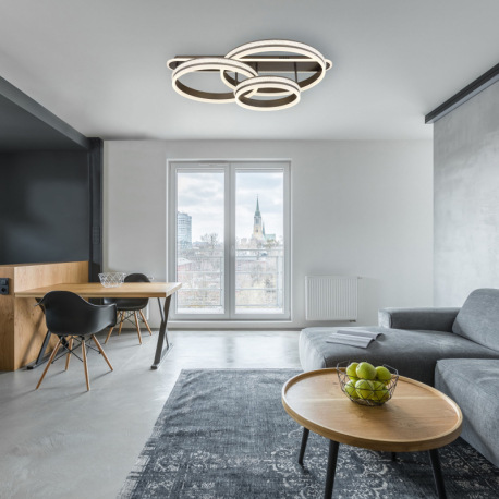 Stropné svietidlo, kov a hliník titánová farba, plastové krištále, akryl biely, stmievateľné, niekoľ 1