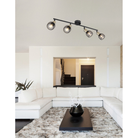 Stropné svietidlo, kov čierny, mosadz, tienidlo - kovová mriežka, nastaviteľné, DxŠ:810x110, bez žia 1