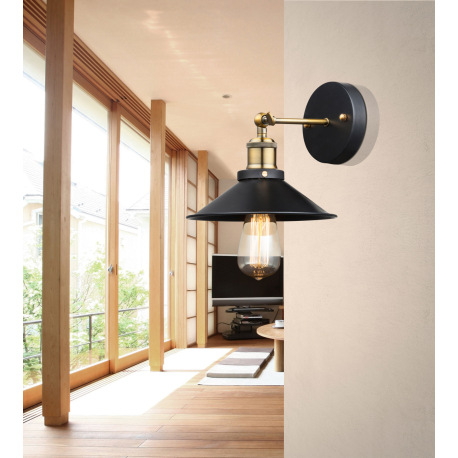 Nástenné svietidlo, kov čierny, stará mosadz, ŠxV:220x200, H:260, bez žiarovky 1xE27, max. 60W 230V. 1