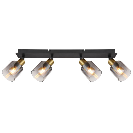 Stropné svietidlo, kov čierny matný, kov zlatý matný, sklo dymové, priehľadné, DxŠxV: 550x80x182mm, 4