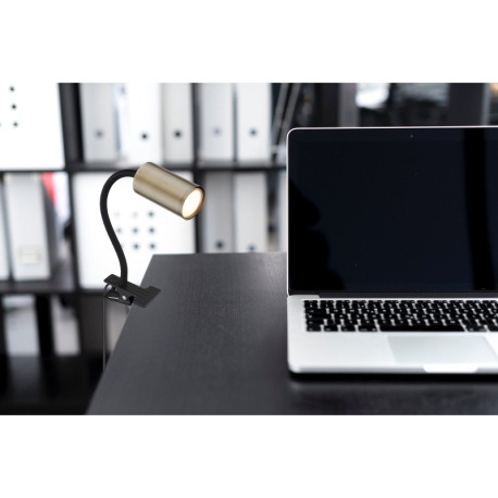 Nástenné svietidlo, štipcové, kov čierny, plast čierny, mosadz, čierny PVC kábel, s vypínačom na káb 1