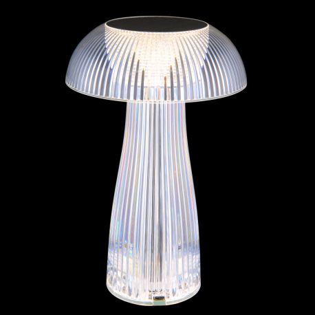 Nabíjateľná stolová lampa, číry plast, strieborný kov, dotyk. zap./vyp., plynulá regulácia dotyk. st 2