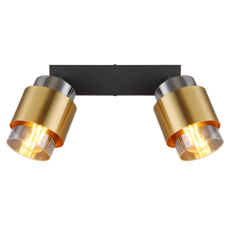 Nástenné svietidlo kov čierny matný, sklo dymovej farby, mosadzný krúžok, vypínač, DxŠxV: 260x100x12 12