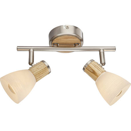 Nástenné svietidlo, nikel matný, drevo, sklo biele pruhované, DxV: 255x155, bez žiaroviek 2xE14, max