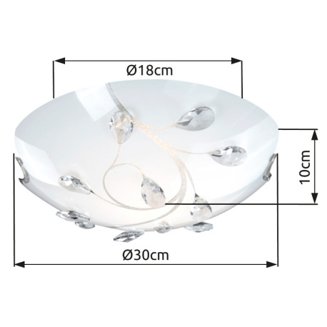 Stropné svietidlo, nikel matný, sklo biele, K5 kryštály priehľadné, Ø 300, V: 100, bez žiaroviek 2xE 2