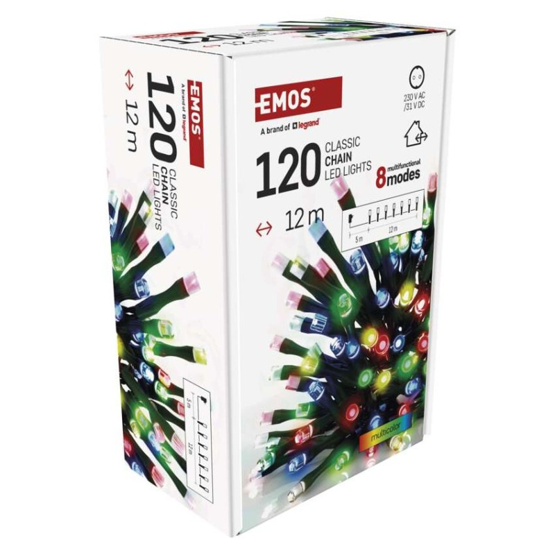 LED vianočná reťaz, 12 m, vonkajšia aj vnútorná, multicolor, programy, časovač 11