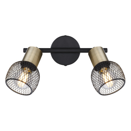 Nástenné svietidlo, kov čierny, mosadz, tienidlo - kovová mriežka, DxŠ:390x110, bez žiaroviek 2xE14, 12
